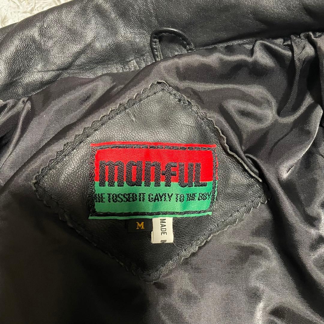 【manful】本革 リアルレザーシングルライダースジャケット ブラック M