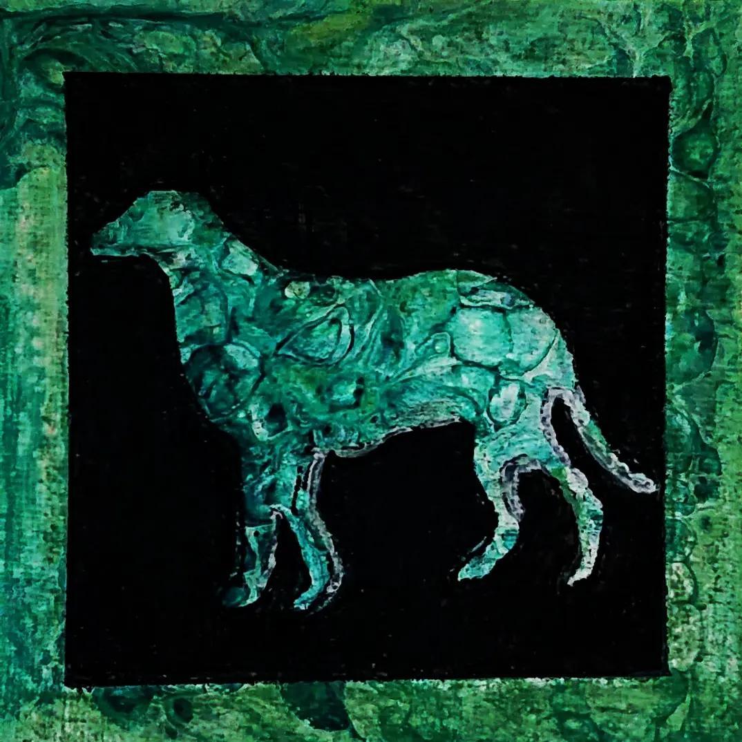 原画 イヌ 犬 いぬ フルイドアート パネル ポーリングアート 一点もの 希少