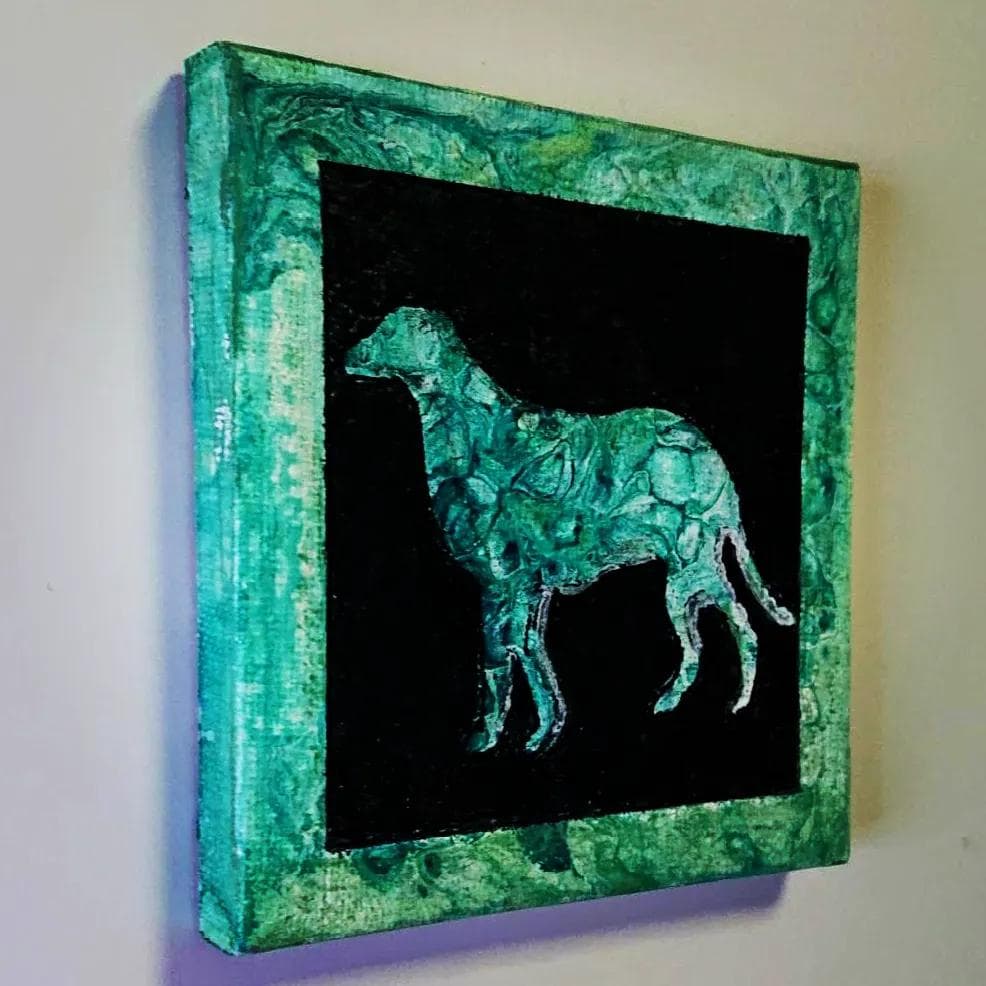 原画 イヌ 犬 いぬ フルイドアート パネル ポーリングアート 一点もの 希少