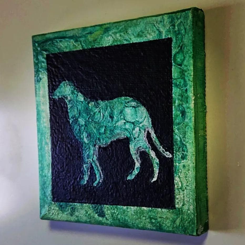 原画 イヌ 犬 いぬ フルイドアート パネル ポーリングアート 一点もの 希少