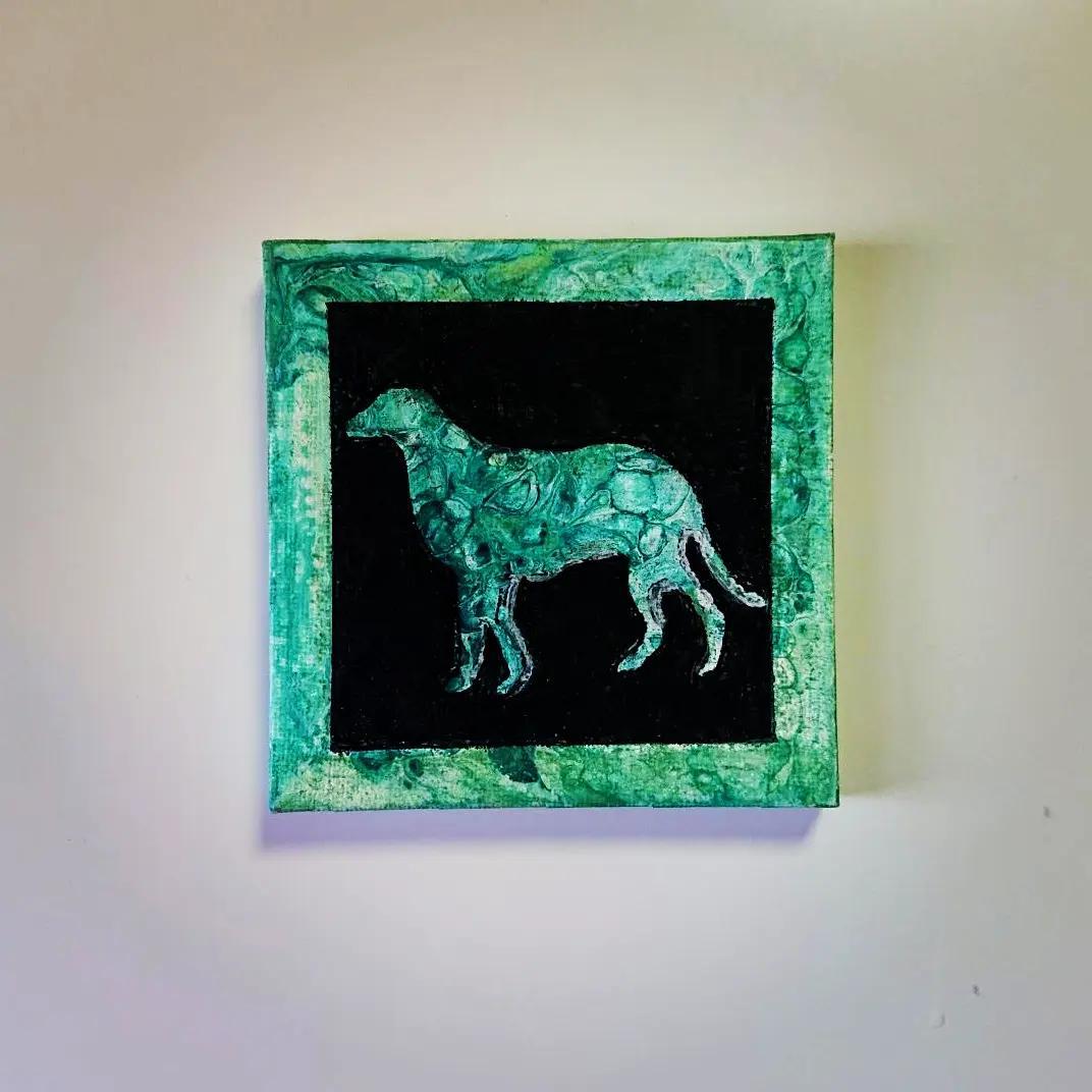 原画 イヌ 犬 いぬ フルイドアート パネル ポーリングアート 一点もの 希少