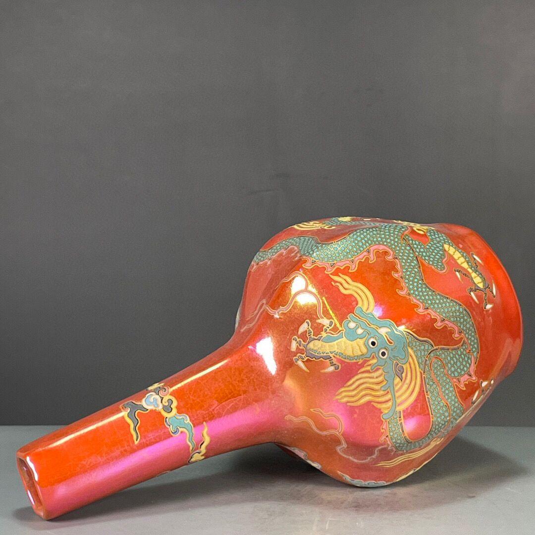 宋清涼寺七彩龍紋瓜稜夜光磁の花瓶 景徳鎮 陶磁器 装飾品 現代工芸品美術品 置物