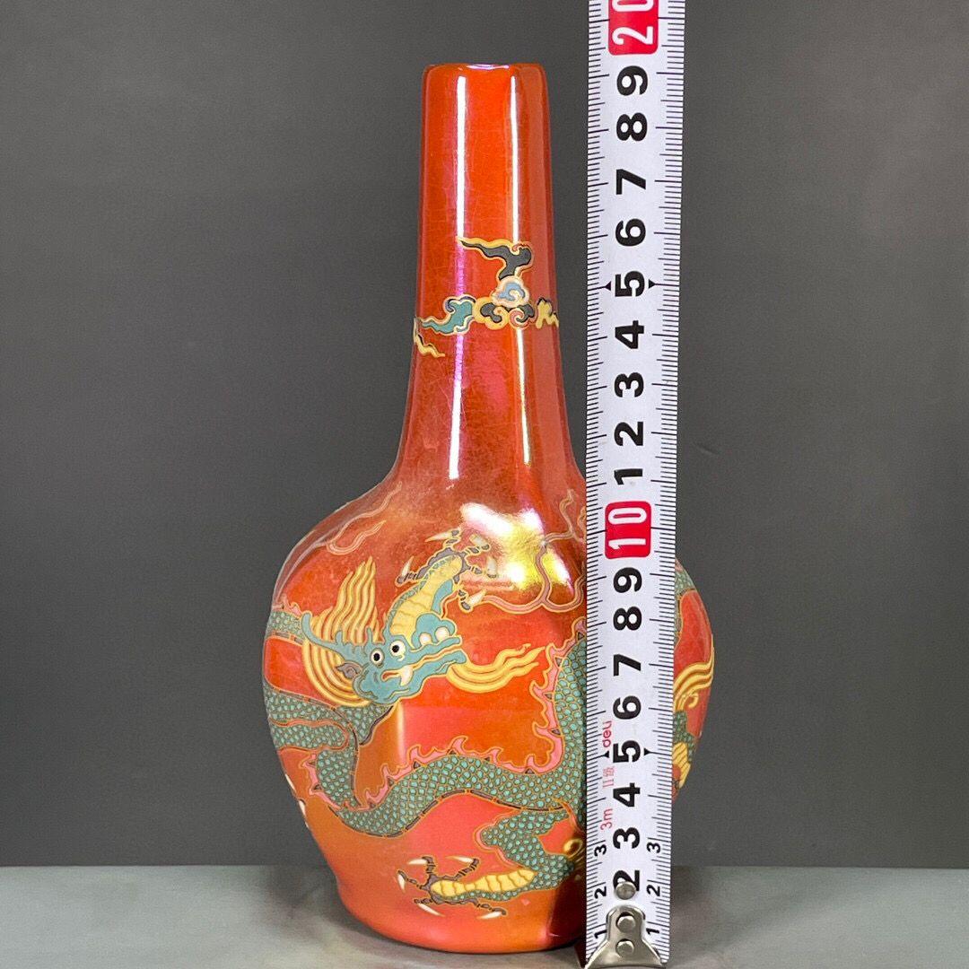 宋清涼寺七彩龍紋瓜稜夜光磁の花瓶 景徳鎮 陶磁器 装飾品 現代工芸品美術品 置物