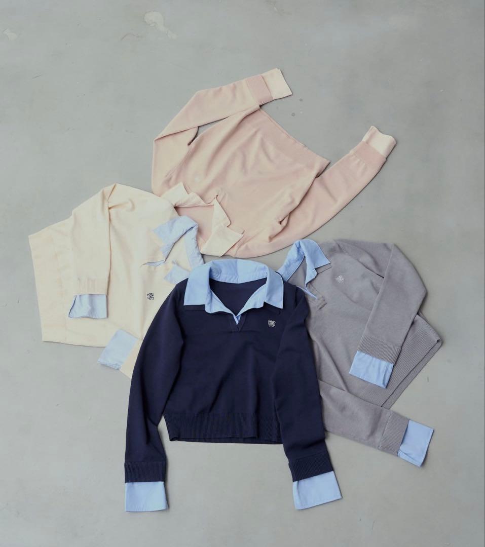 Chico レイヤード襟付きポロニット ピンク