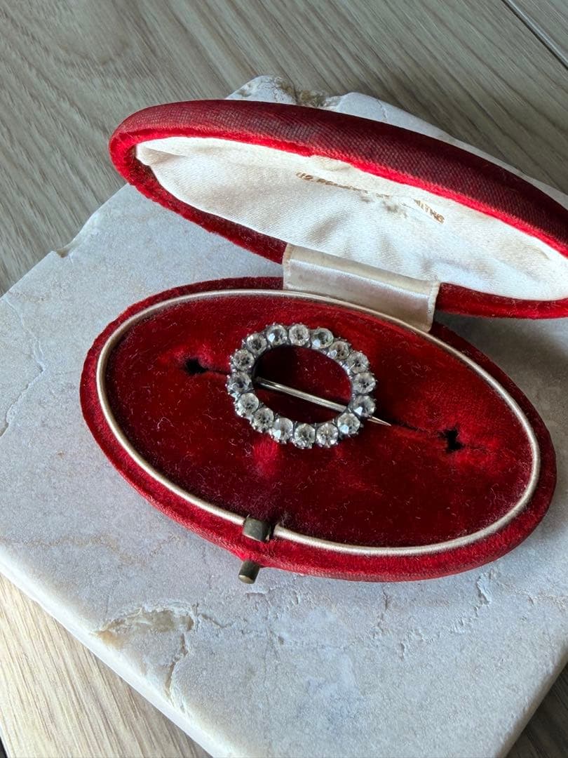 英国アンティーク ジュエリーケース 赤ベルベット 金文字刻印