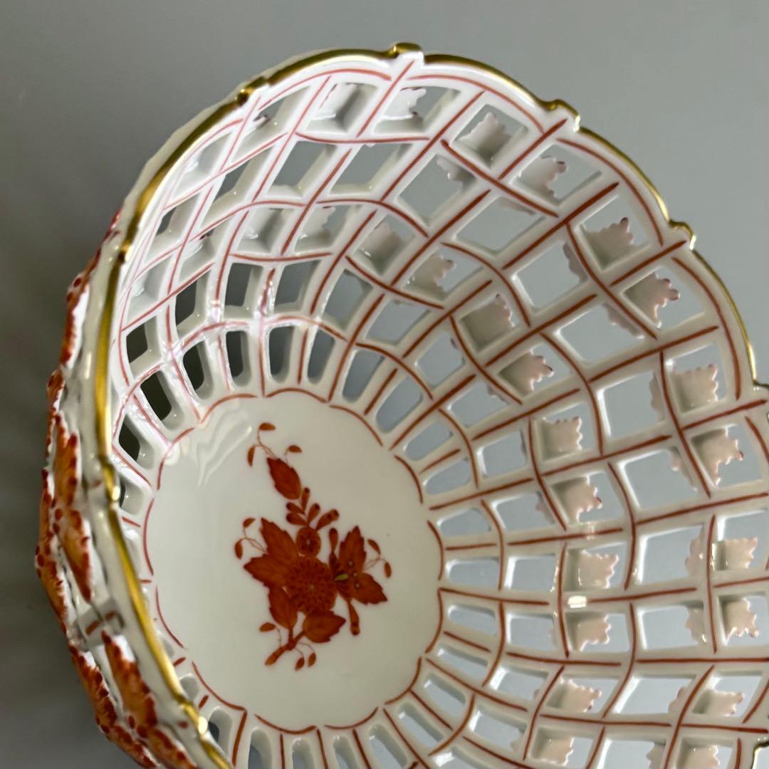 HEREND　ヘレンド　アポニーオレンジ　手描き　透かしバスケット【未使用】