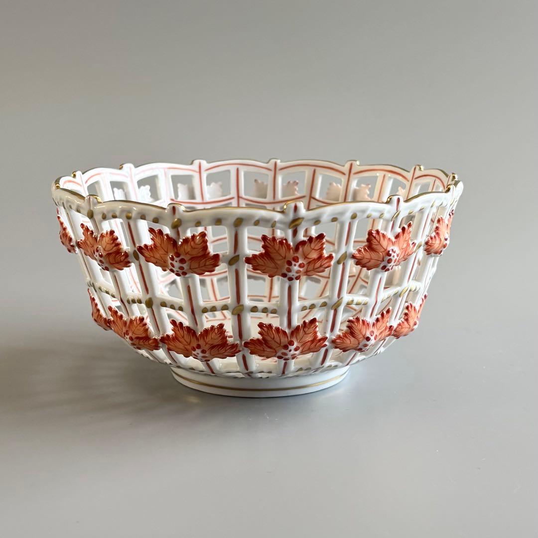 HEREND　ヘレンド　アポニーオレンジ　手描き　透かしバスケット【未使用】