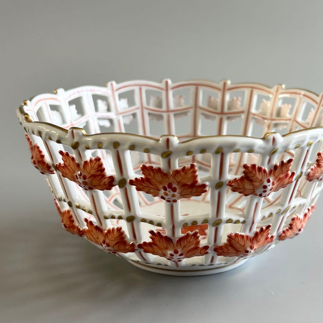 HEREND　ヘレンド　アポニーオレンジ　手描き　透かしバスケット【未使用】