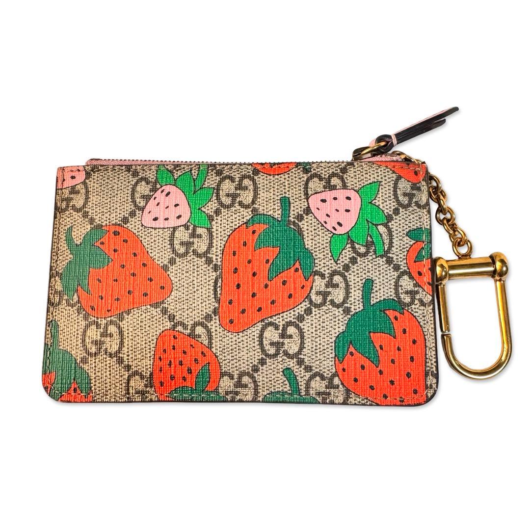 【美品】GUCCI グッチ GGスプリーム PVC×レザー ケース いちご