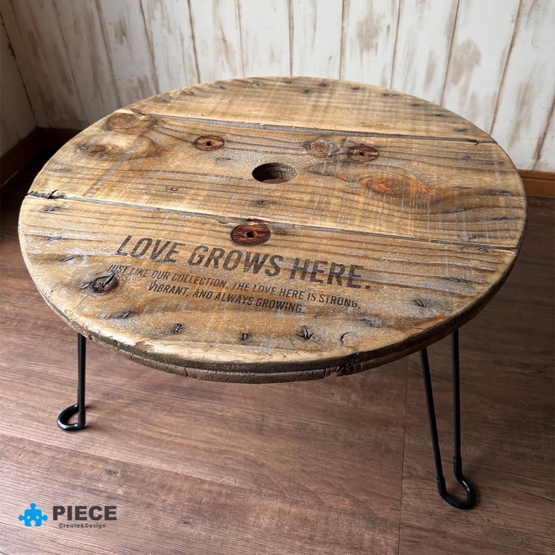 折り畳み ローテーブル 丸テーブル カフェ 木製 男前 インダストリアル