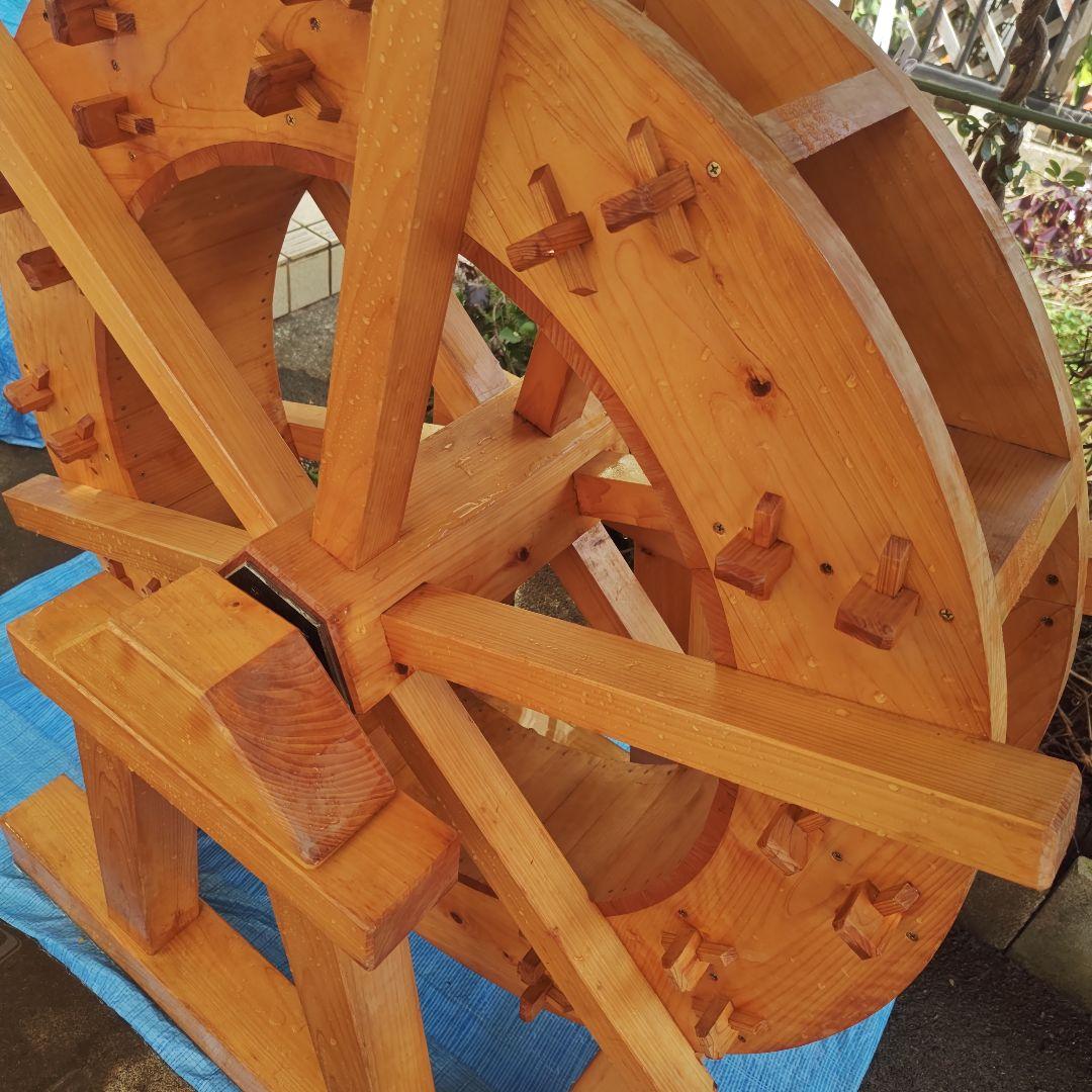 手作り 木製水車 庭園 和風 オブジェ 置物 完動品　90㌢