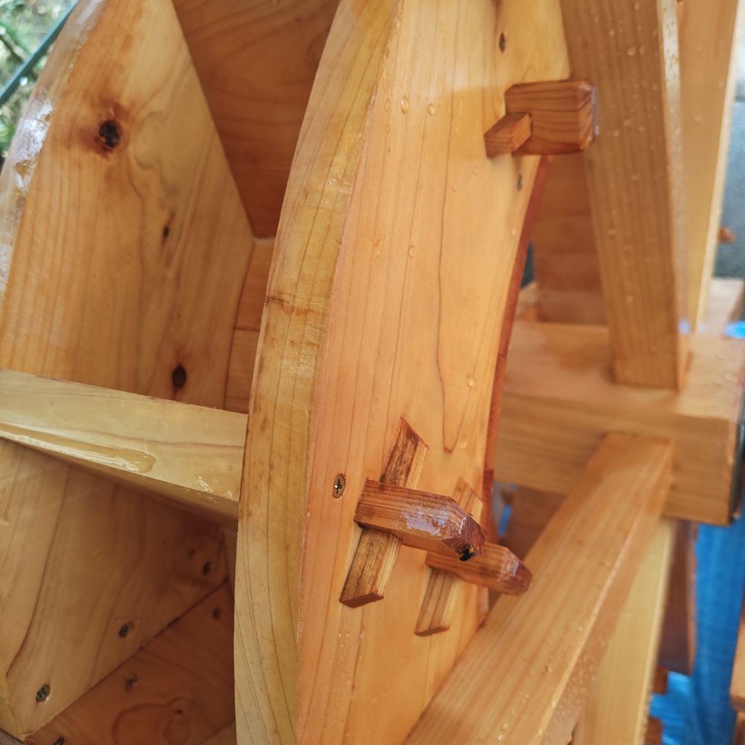 手作り 木製水車 庭園 和風 オブジェ 置物 完動品　90㌢