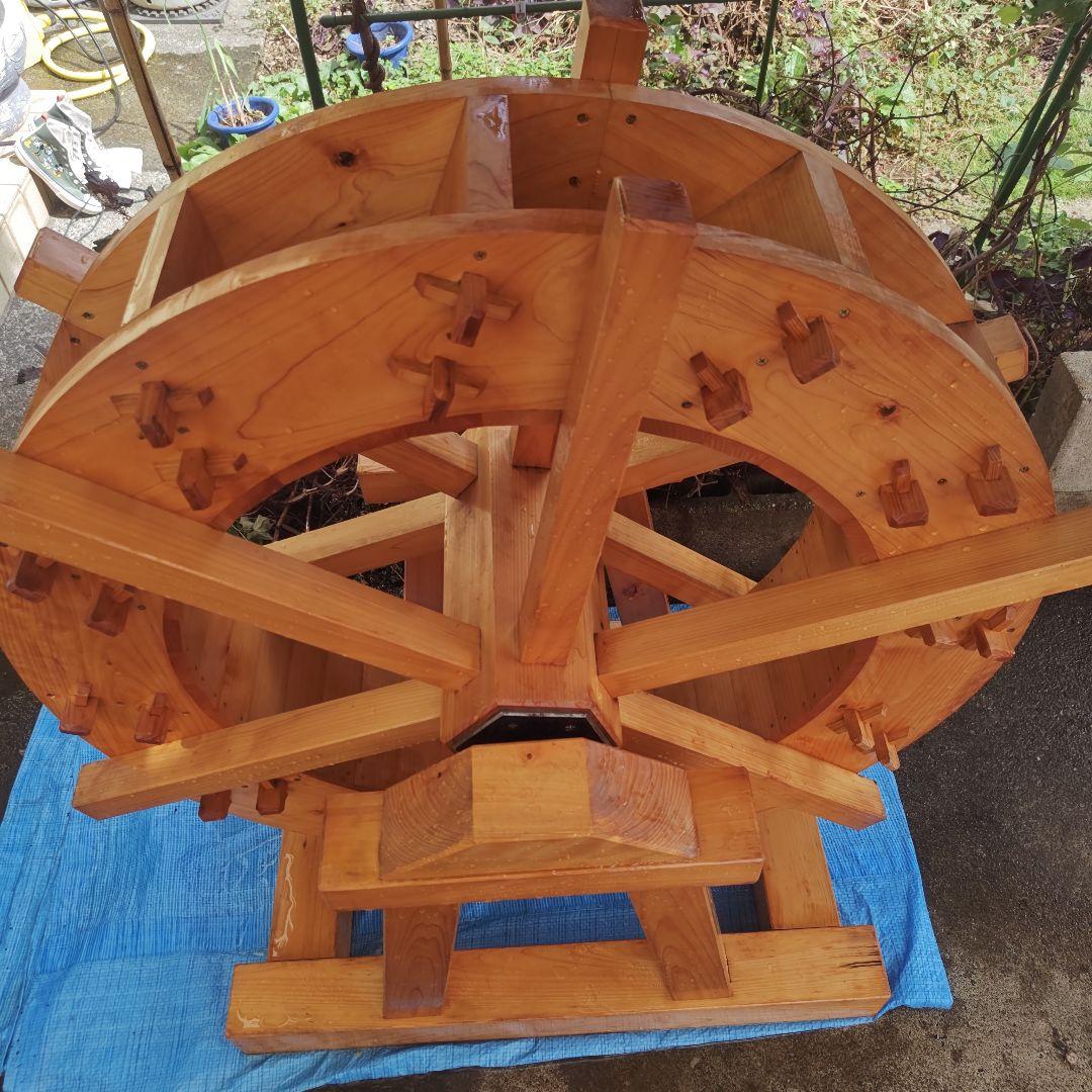 手作り 木製水車 庭園 和風 オブジェ 置物 完動品　90㌢