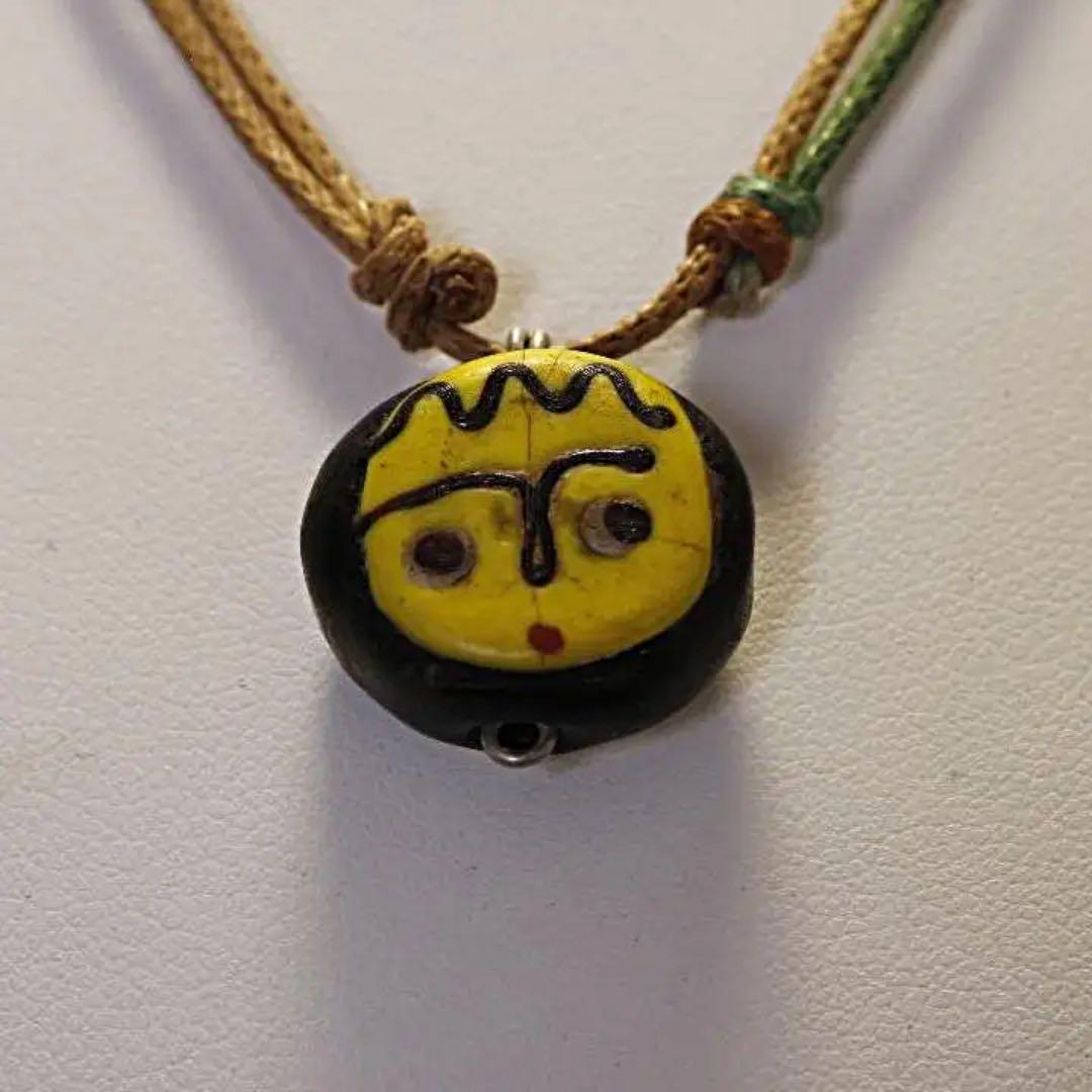 古代モザイク２人面ビーズ 紐ネックレス