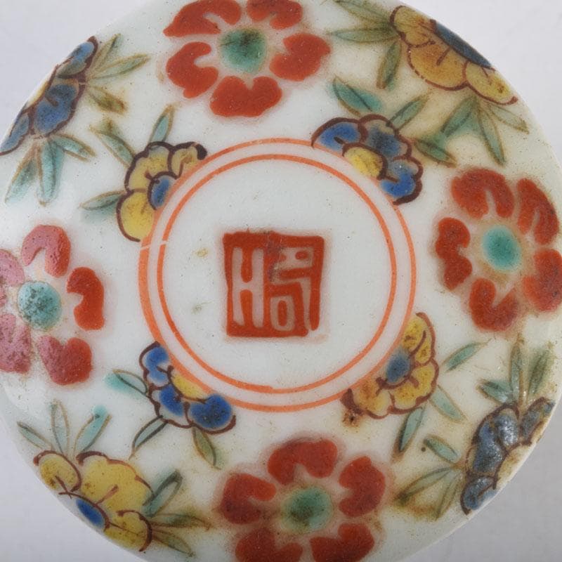 中国　粉彩　花草文　三段重箱　蓋物　V　8785