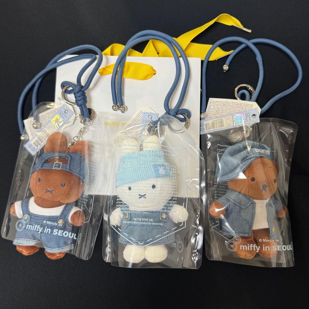 新品　ミッフィー デニム　マスコット 3体セット　ショッパー付　韓国限定　聖水②
