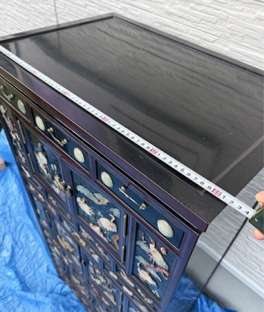 木製箪笥 時代 韓国伝統工芸 黒漆塗 螺鈿 宝石 箪笥 アンティーク　棚