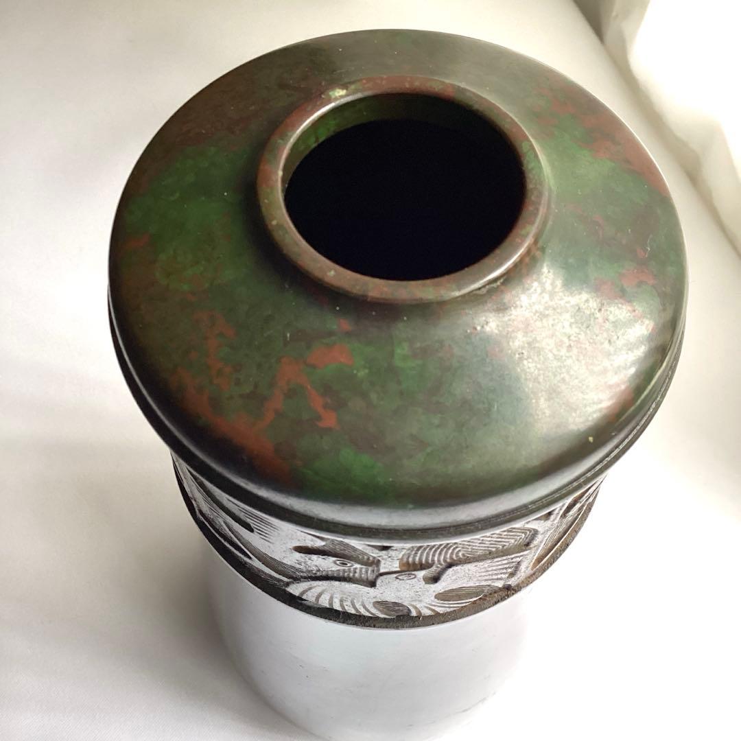 青銅製　和雲　花瓶　花びん　鳥