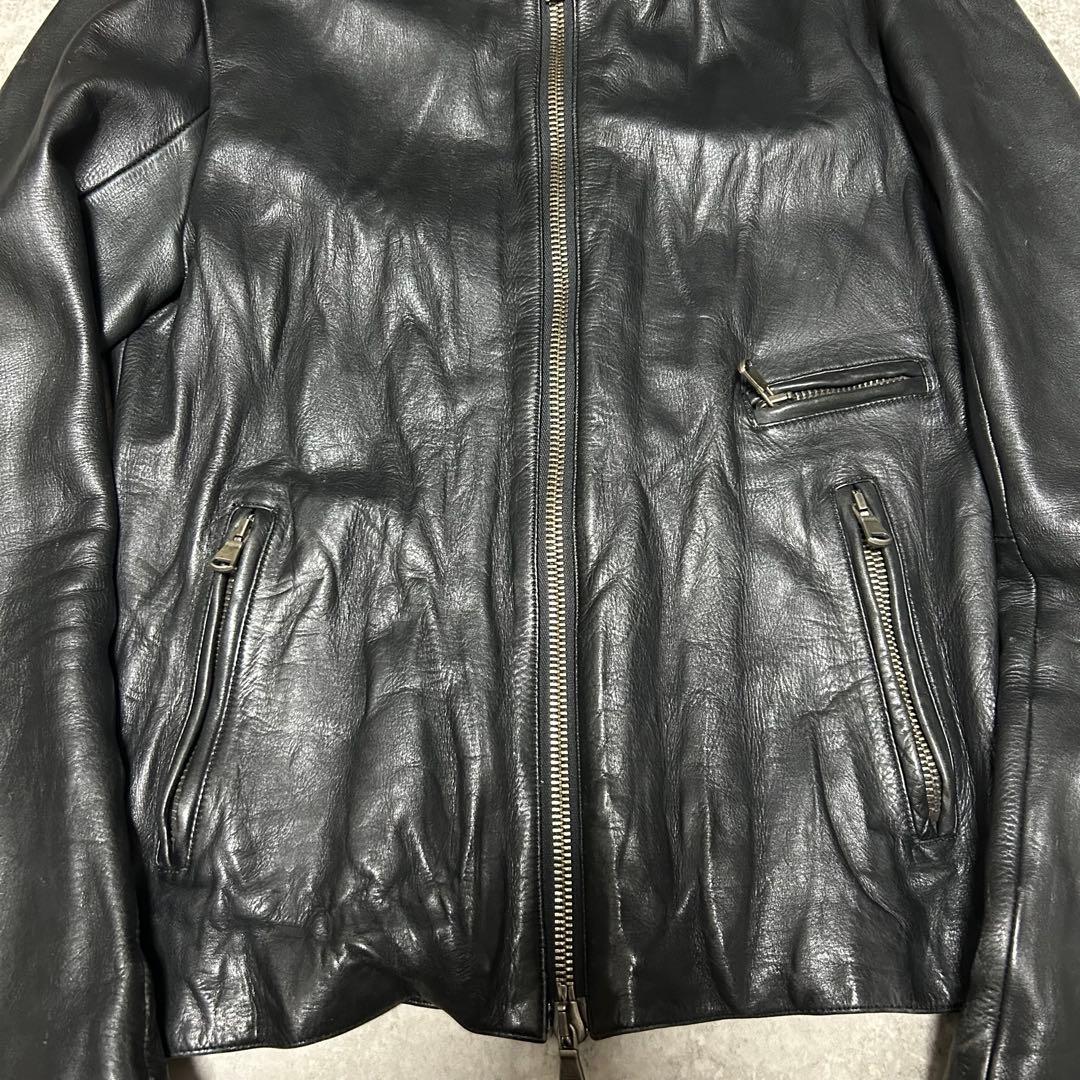 美品 SHELLAC ブラック レザーシングルライダースジャケット 46