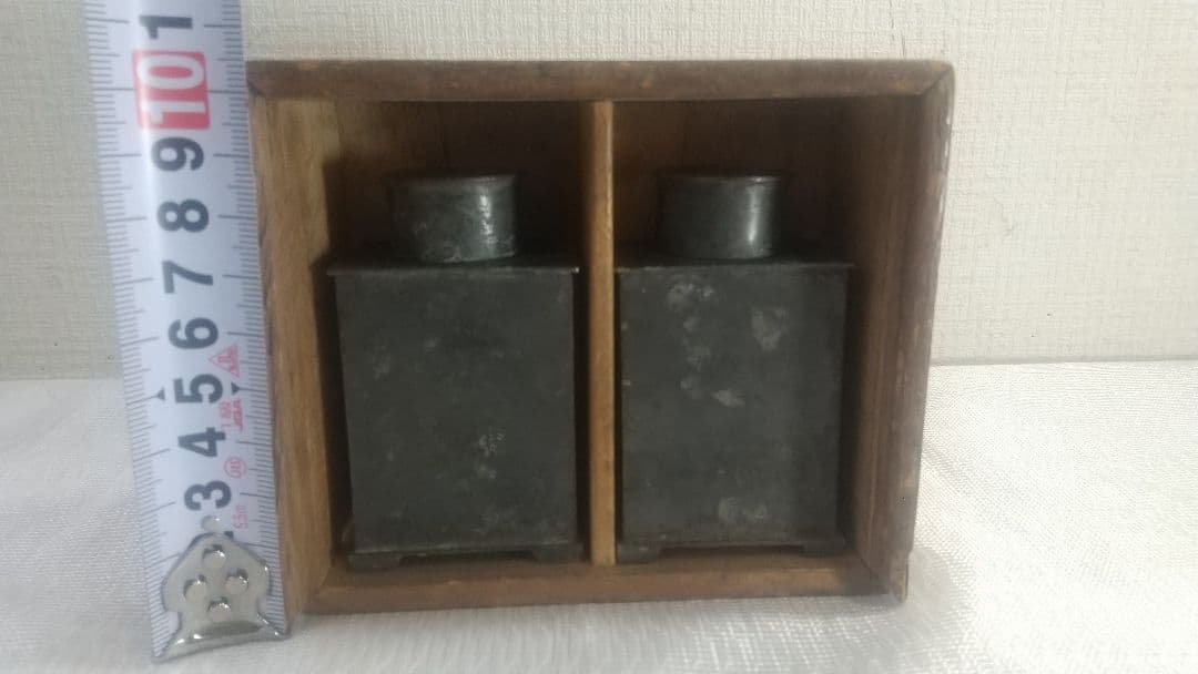 ま*ん様 【唐物 古錫 角型 茶心壺 壱双 點銅 尚古堂】中国古玩 茶壺 茶道具