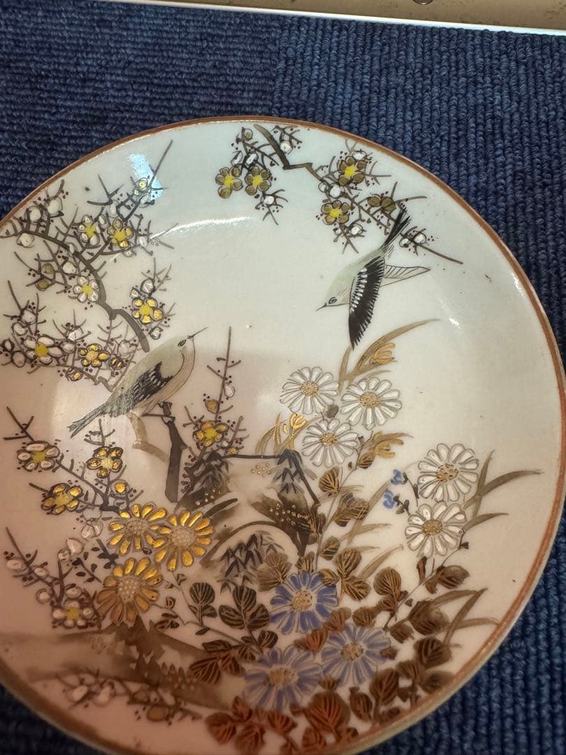 2009 九谷焼　色絵花鳥　皿　2客　時代物