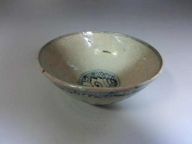 茶碗■安南染付鉢 花唐草 時代物 平鉢 古玩 骨董品 古美術 青華 傷有■