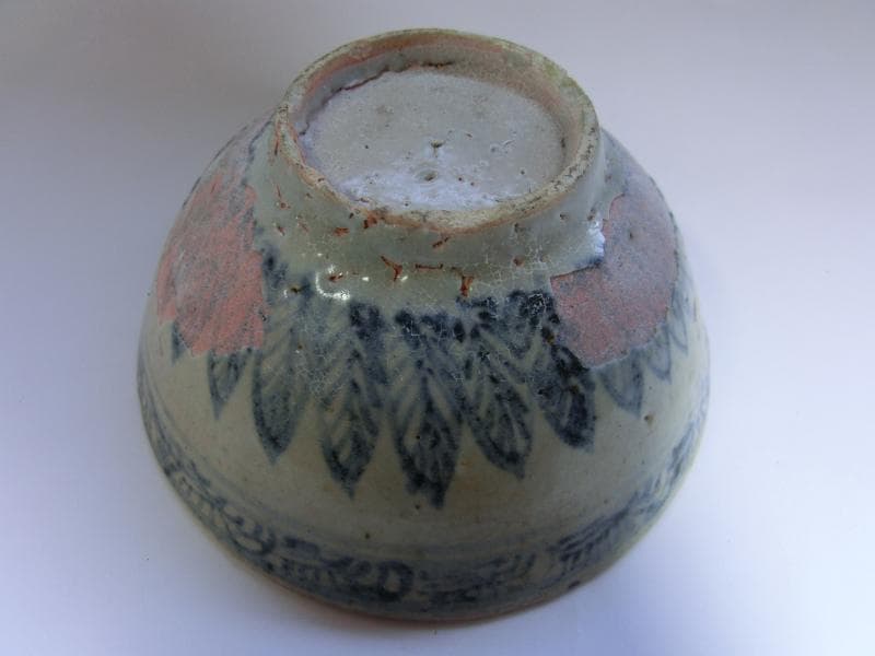 茶碗■安南染付鉢 花唐草 時代物 平鉢 古玩 骨董品 古美術 青華 傷有■