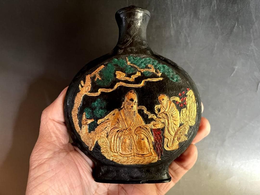 墨■中国墨 古墨 人物絵 壷型 圖片摘自 程氏墨苑 南極一星高居井 唐物 骨董■