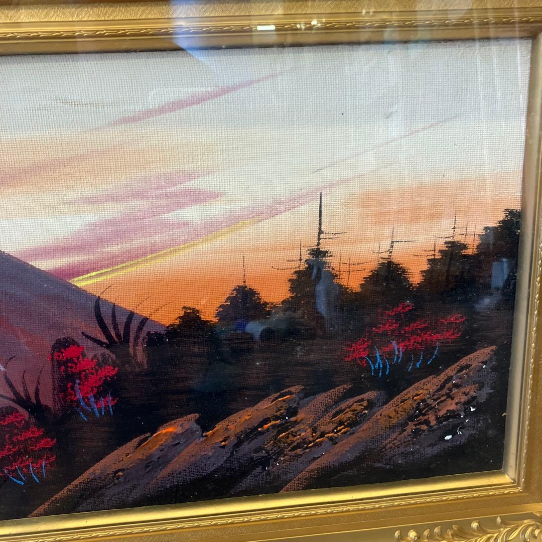 昭和レトロ 油絵 絵画 日本画 立体画 富士山 赤富士 夕焼け 夕日 アート