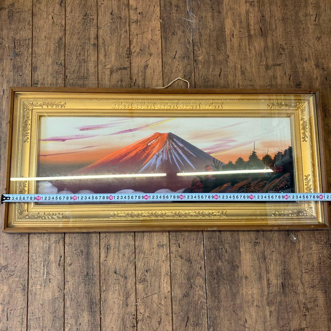 昭和レトロ 油絵 絵画 日本画 立体画 富士山 赤富士 夕焼け 夕日 アート