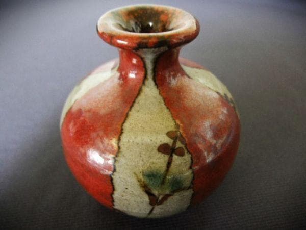 】油壷 赤絵の古い油壷 染付 草花文 一輪挿し 時代物 骨董品 古美術