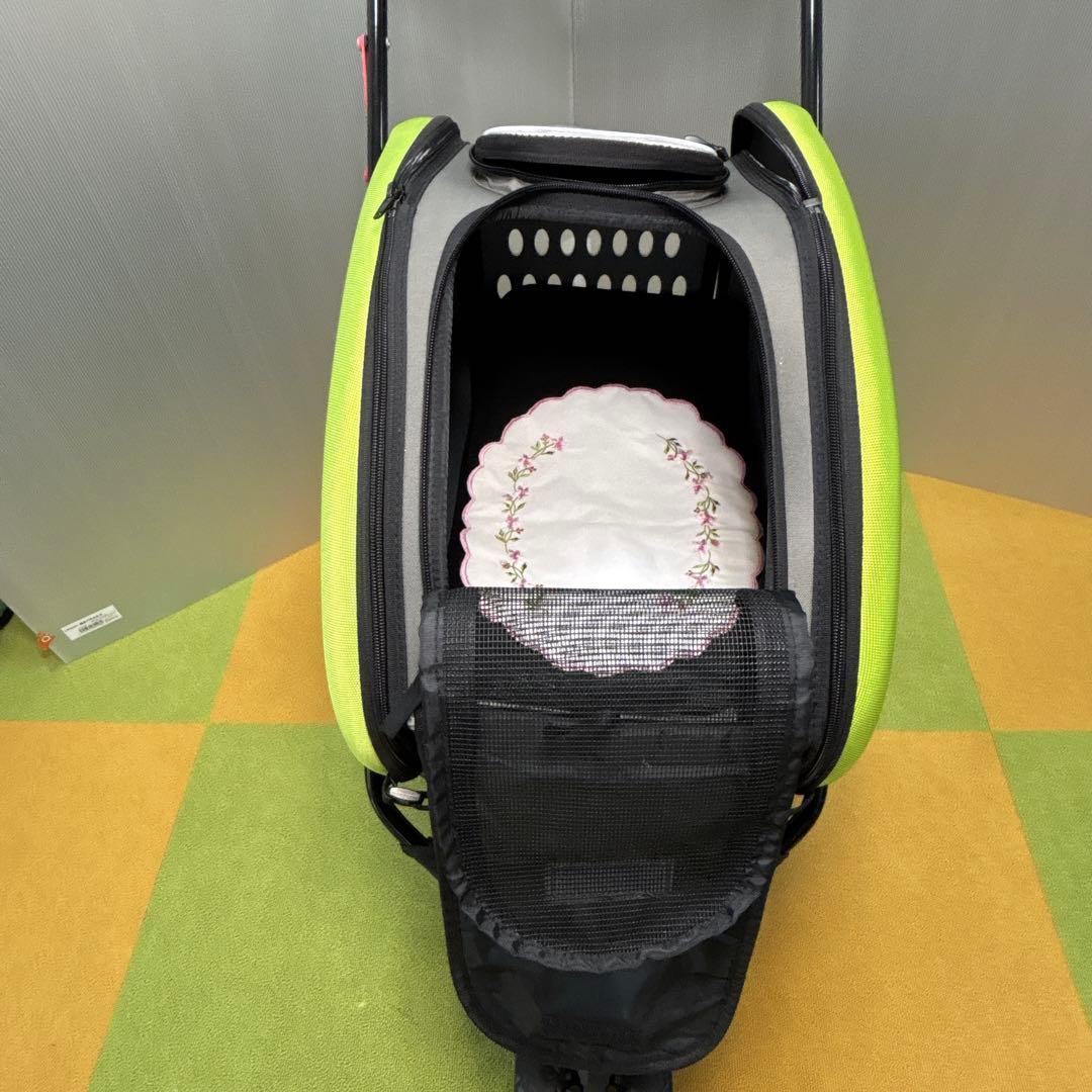 値下げ毛決行！　アイリスオーヤマ　ペットカートグリーン　折りたたみ　分離取り外し