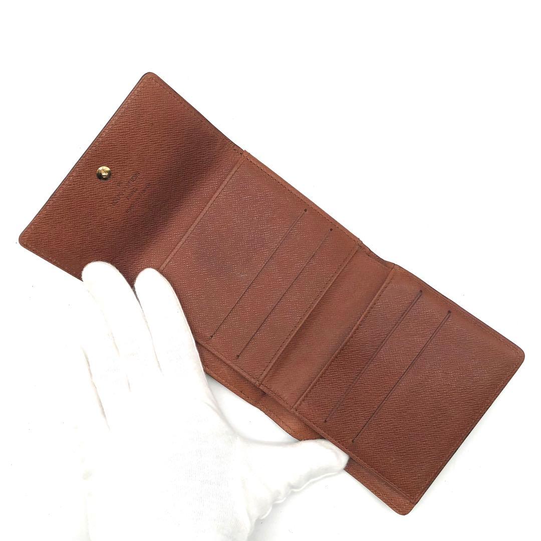 ルイヴィトン ブラウン モノグラム 三つ折り財布 ポルトモネビエカルトクレディ