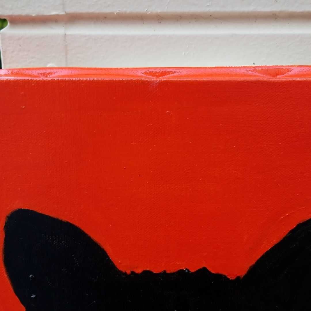 キャンバス油絵　よっこ  　何かを見ている猫