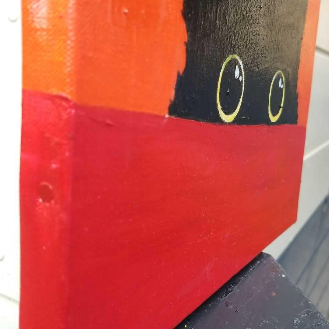 キャンバス油絵　よっこ  　何かを見ている猫