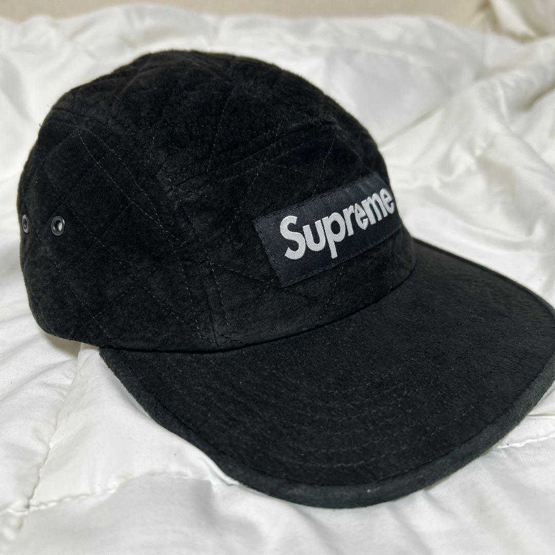 <希少> Supreme キルティング コーデュロイ キャップ 黒 ボックスロゴ