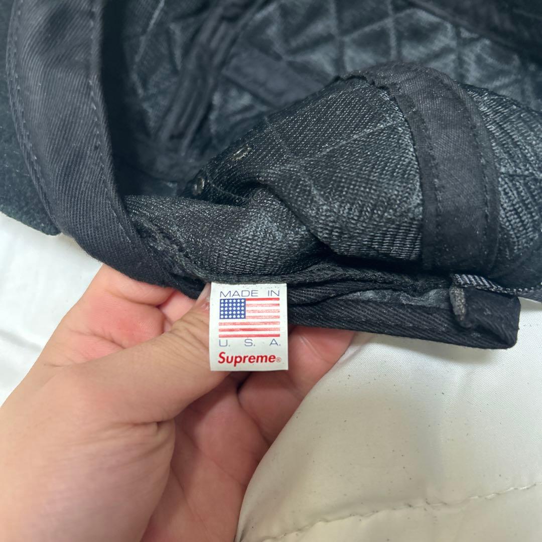 <希少> Supreme キルティング コーデュロイ キャップ 黒 ボックスロゴ