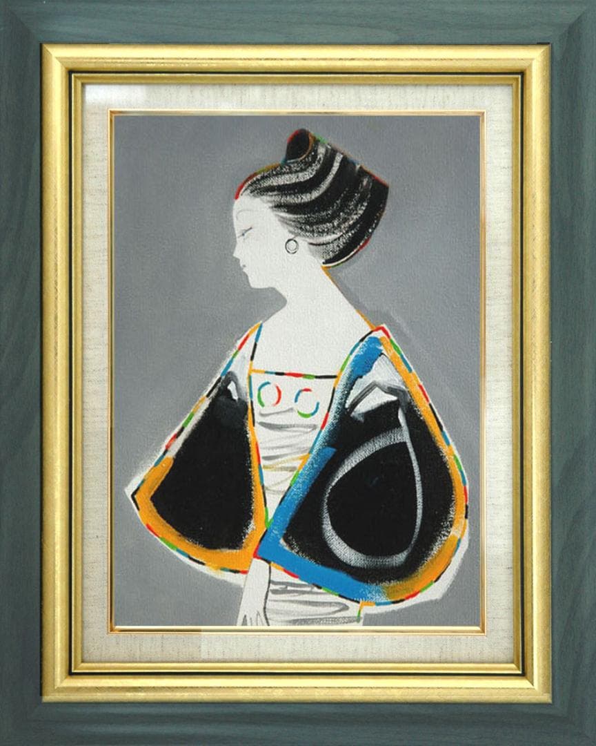 油絵 菅家令子 絵 絵画 インテリア 額付(黒) F3-010411 人物 女性