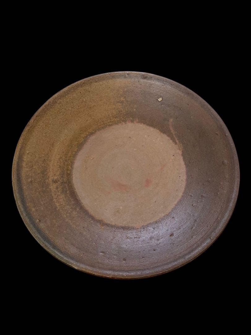 人間国宝 伊勢崎淳 備前焼 陶器 平皿 茶色 共箱 陶芸 （O）