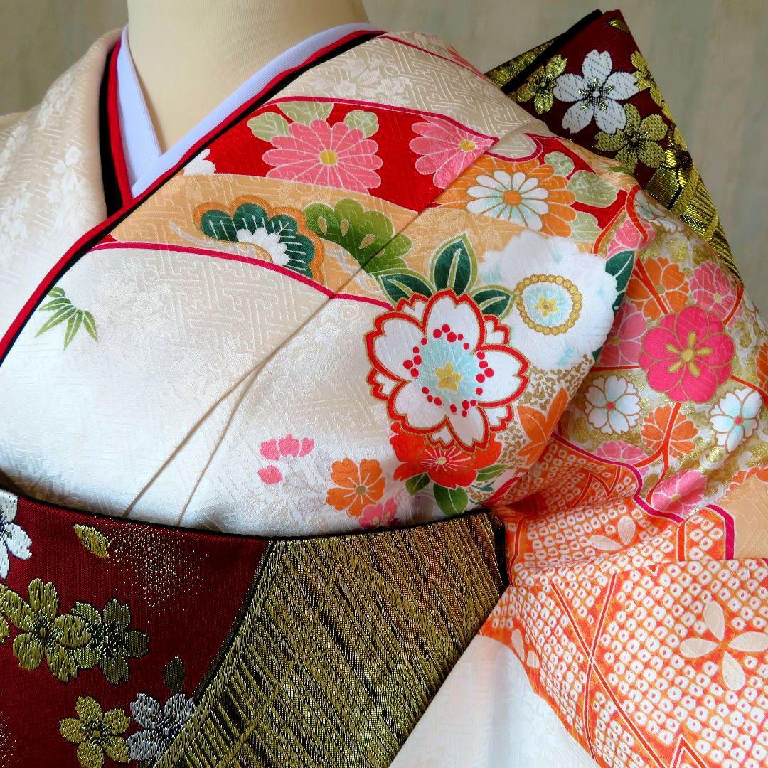 4972　振袖単品　成人式結婚式卒業式　白　正絹　絞り柄