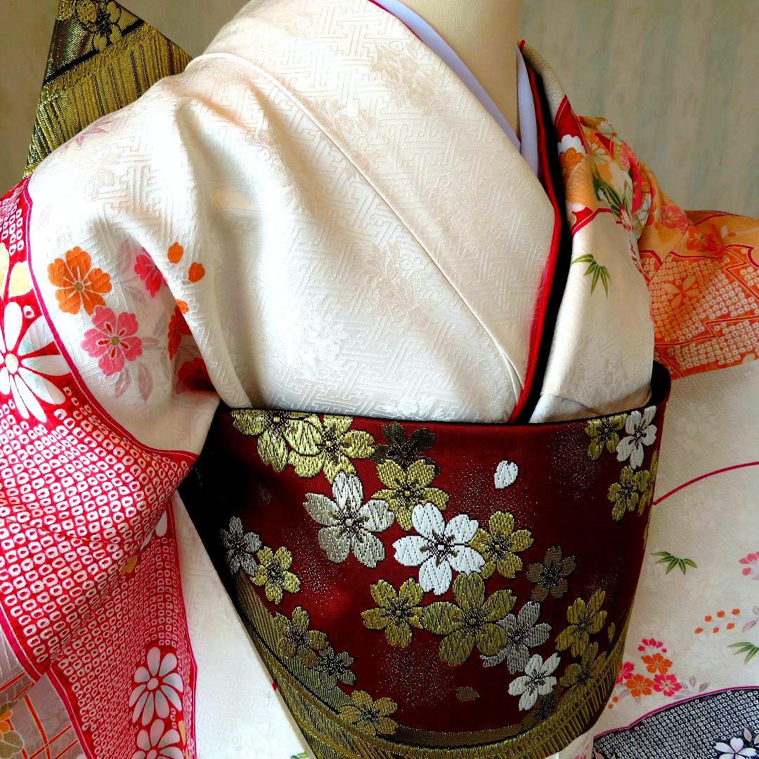 4972　振袖単品　成人式結婚式卒業式　白　正絹　絞り柄