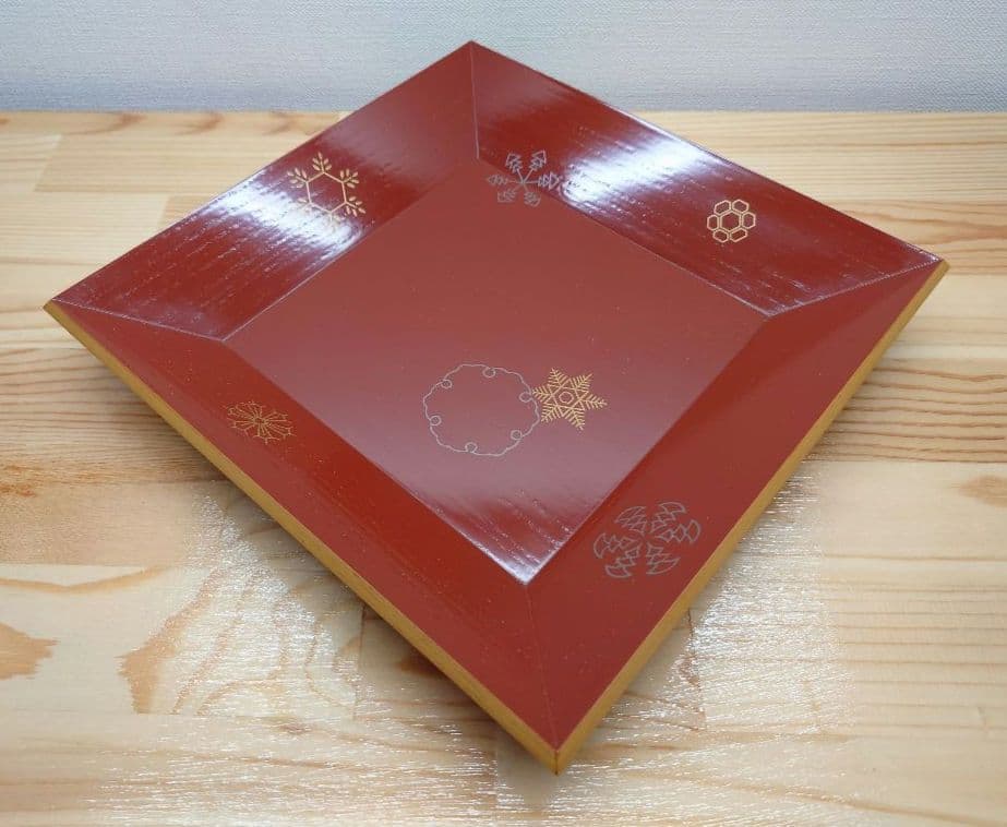 送料込【逢絢亭】茶道具 菓子器 竹張四方盆 雪花蒔絵 表千家流書付 黒田宗傳