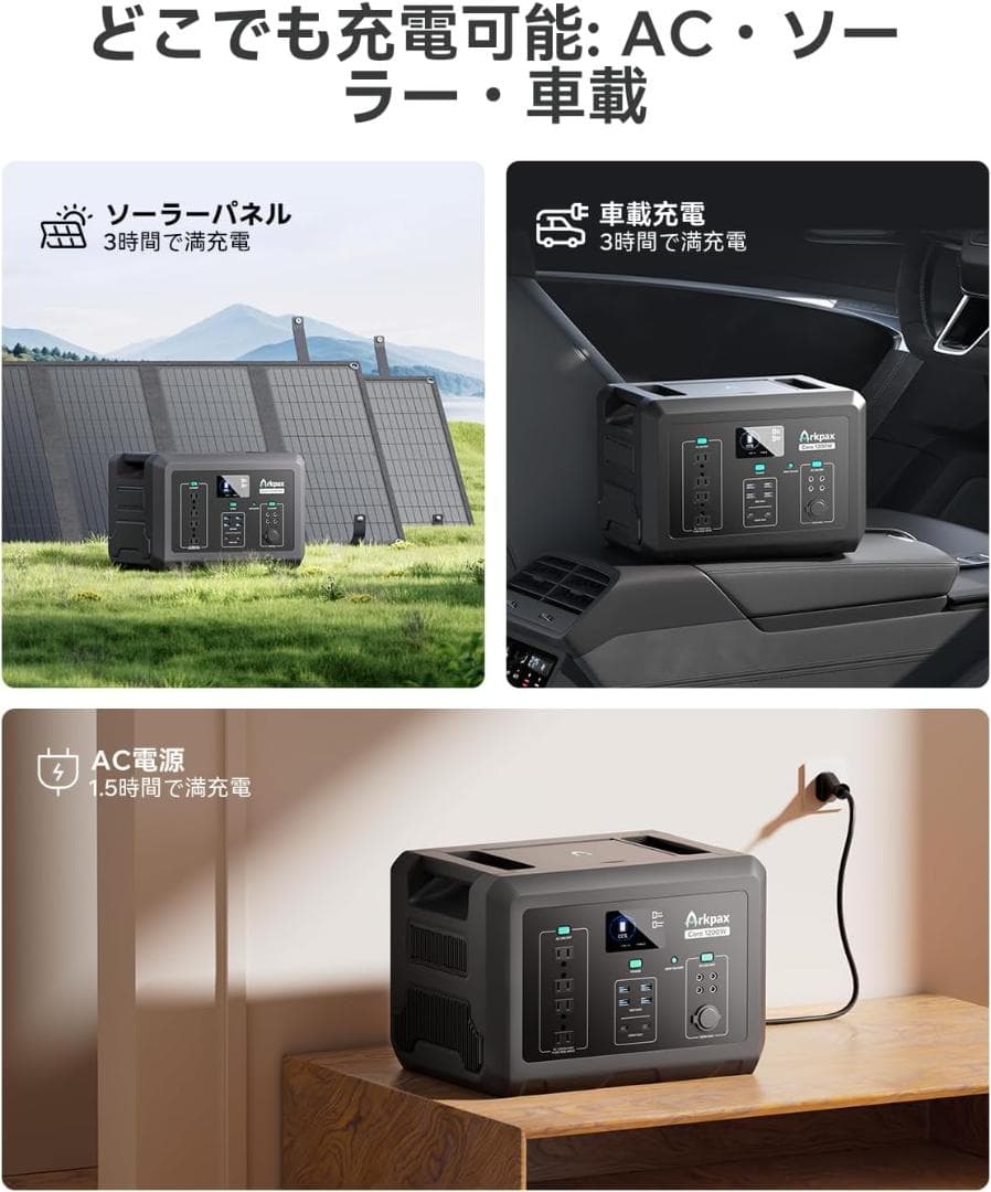 【新品】Arkpaxポータブル電源 容量1024Wh 出力1200W UPS機能