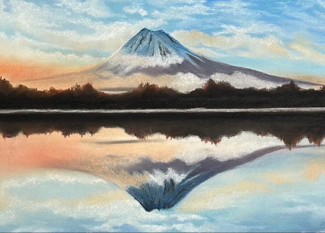逆さ富士の風景 パステル画 原画