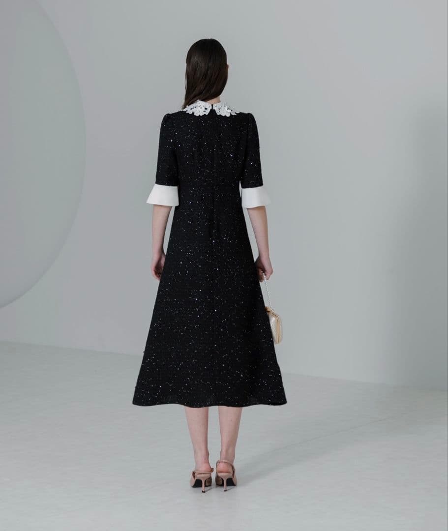 美品✨️Leja 花柄レースカラースパンコール刺繍Aラインフレアドレスワンピース