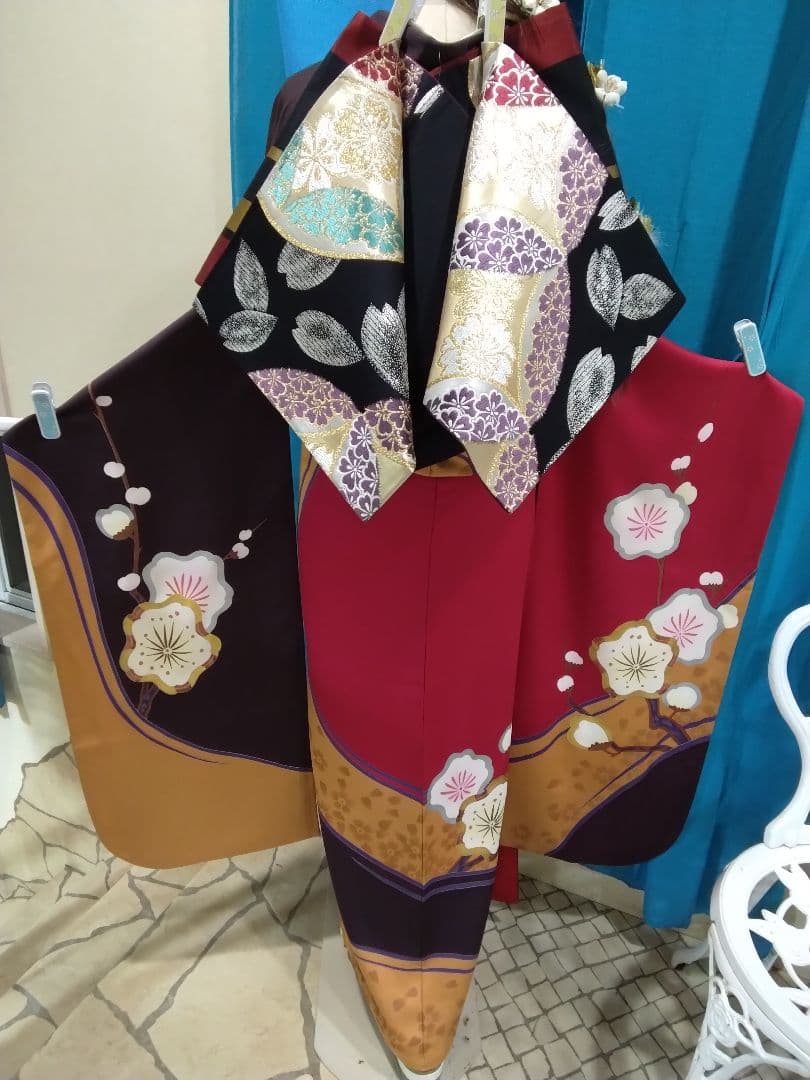 振袖フルセット、一蔵振袖落款、重ね衿帯揚げ帯締め、西陣袋帯、襦袢、トールサイズ
