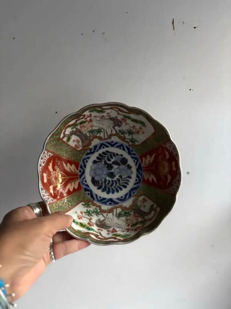 697 骨董 アンティーク 古伊万里 染付 色絵金彩深皿 幕末 江戸 正月準備