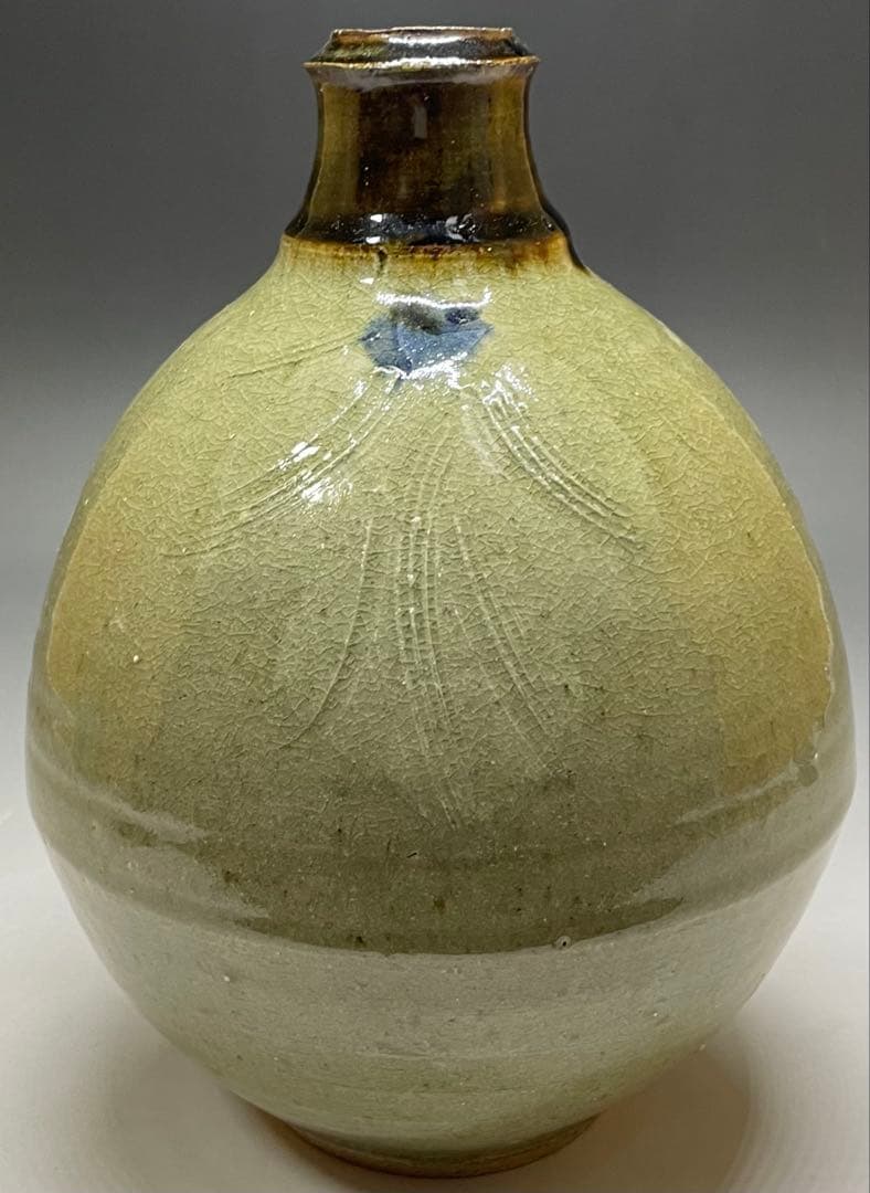 人間国宝　濱田庄司　葉文瓶　花瓶　益子焼　C9258