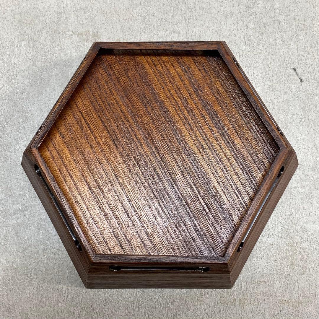 菓子器 堅地屋清兵衛 塗師 茶道具 茶の湯 木目 六角