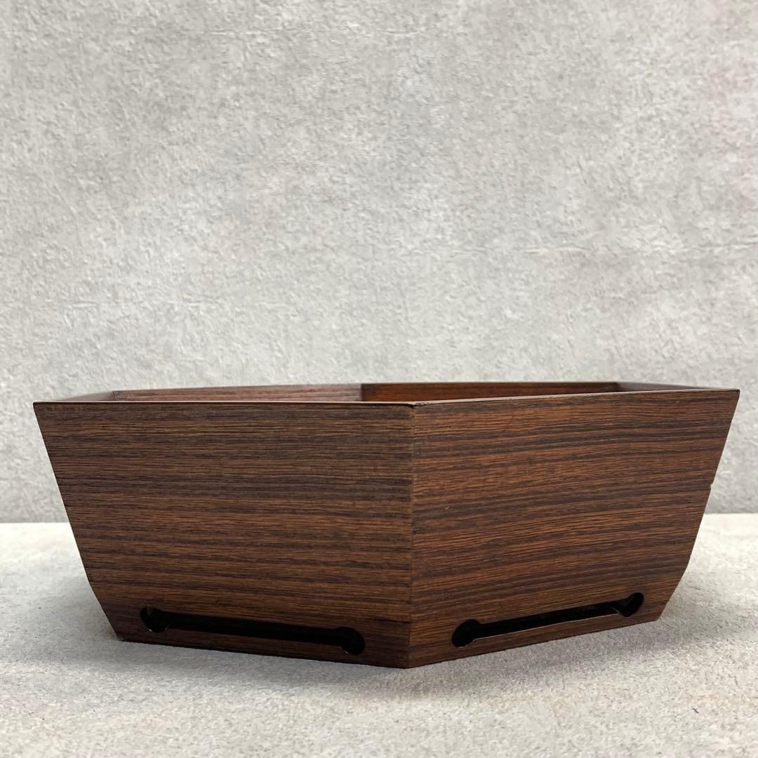 菓子器 堅地屋清兵衛 塗師 茶道具 茶の湯 木目 六角